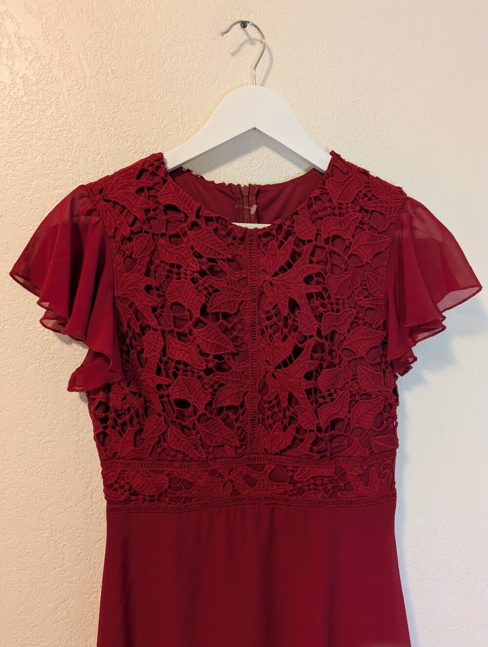 JJs House Athelais Burgundy Lace Bodice Midi Dress - Picture 8 of 10